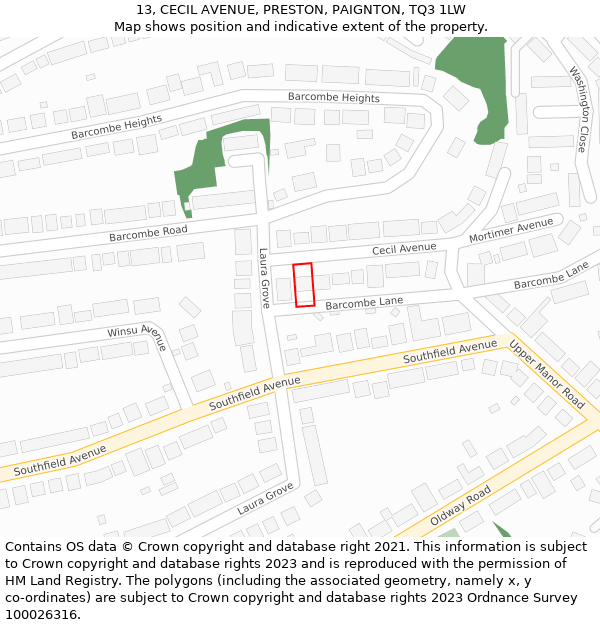 13, CECIL AVENUE, PRESTON, PAIGNTON, TQ3 1LW: Location map and indicative extent of plot