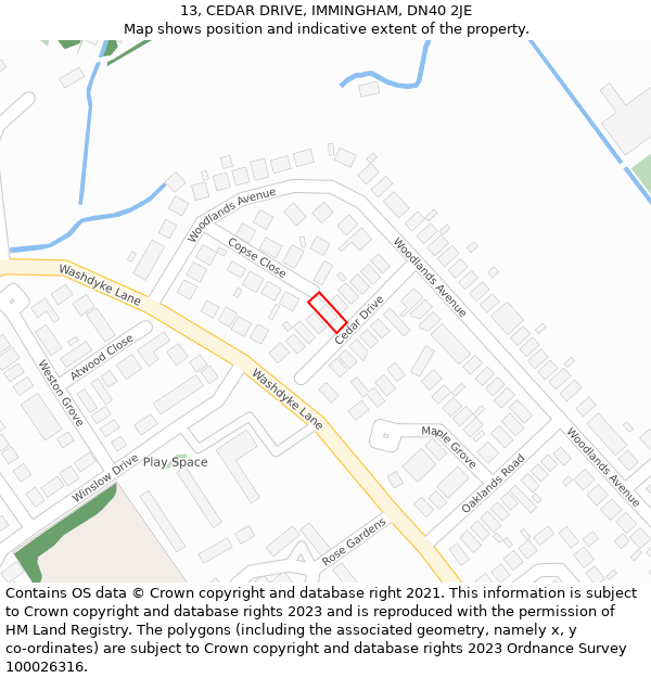 13, CEDAR DRIVE, IMMINGHAM, DN40 2JE: Location map and indicative extent of plot