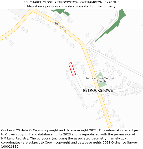 13, CHAPEL CLOSE, PETROCKSTOW, OKEHAMPTON, EX20 3HR: Location map and indicative extent of plot