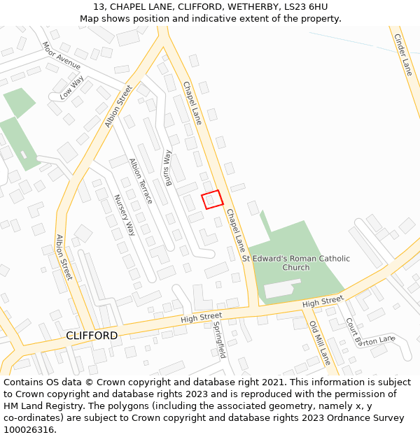 13, CHAPEL LANE, CLIFFORD, WETHERBY, LS23 6HU: Location map and indicative extent of plot