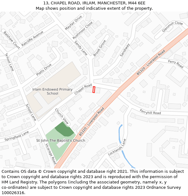 13, CHAPEL ROAD, IRLAM, MANCHESTER, M44 6EE: Location map and indicative extent of plot