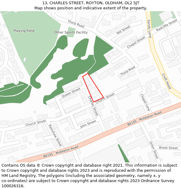 13, CHARLES STREET, ROYTON, OLDHAM, OL2 5JT: Location map and indicative extent of plot