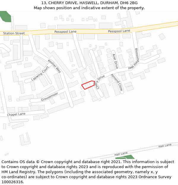 13, CHERRY DRIVE, HASWELL, DURHAM, DH6 2BG: Location map and indicative extent of plot