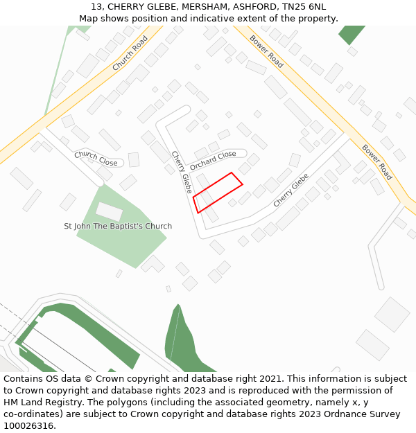 13, CHERRY GLEBE, MERSHAM, ASHFORD, TN25 6NL: Location map and indicative extent of plot