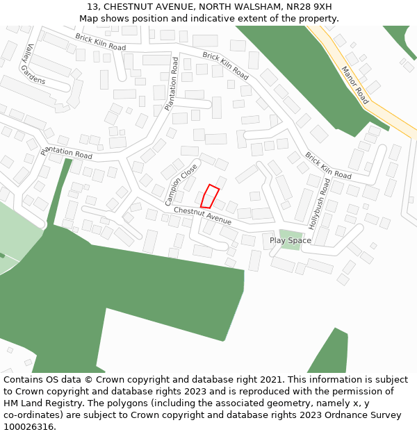 13, CHESTNUT AVENUE, NORTH WALSHAM, NR28 9XH: Location map and indicative extent of plot