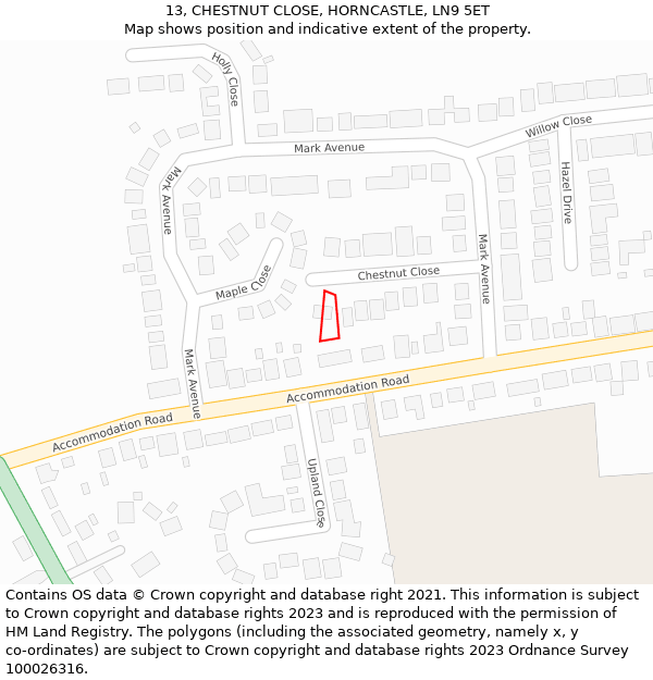 13, CHESTNUT CLOSE, HORNCASTLE, LN9 5ET: Location map and indicative extent of plot