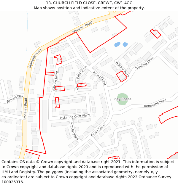 13, CHURCH FIELD CLOSE, CREWE, CW1 4GG: Location map and indicative extent of plot