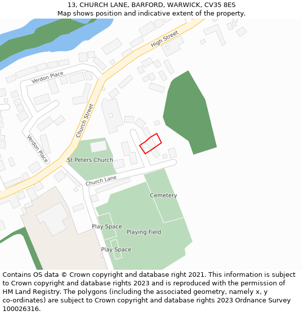 13, CHURCH LANE, BARFORD, WARWICK, CV35 8ES: Location map and indicative extent of plot