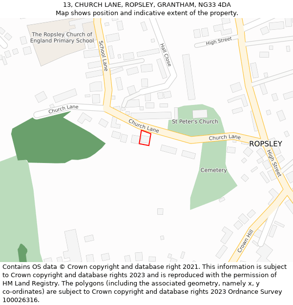 13, CHURCH LANE, ROPSLEY, GRANTHAM, NG33 4DA: Location map and indicative extent of plot