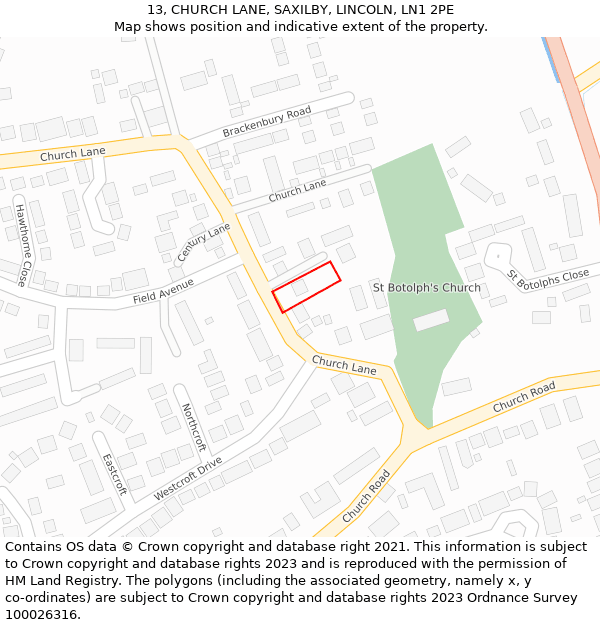13, CHURCH LANE, SAXILBY, LINCOLN, LN1 2PE: Location map and indicative extent of plot