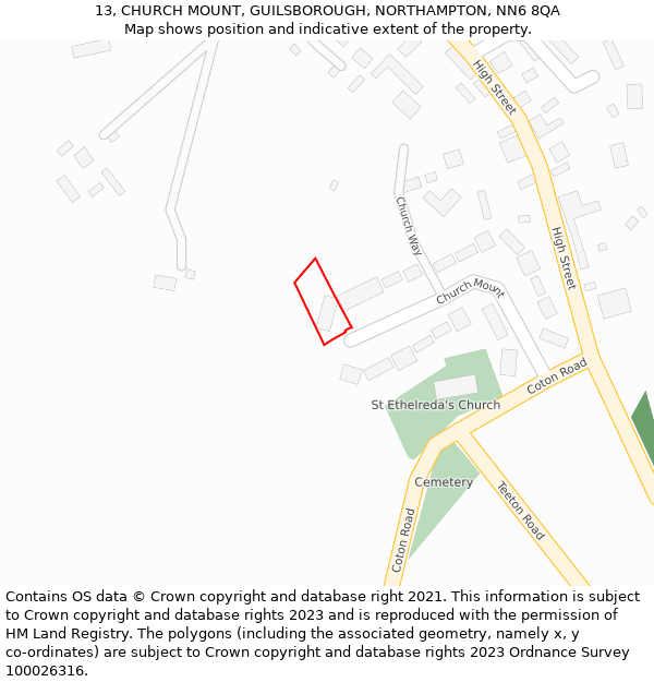 13, CHURCH MOUNT, GUILSBOROUGH, NORTHAMPTON, NN6 8QA: Location map and indicative extent of plot