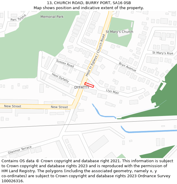 13, CHURCH ROAD, BURRY PORT, SA16 0SB: Location map and indicative extent of plot