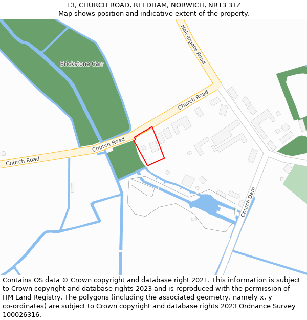 13, CHURCH ROAD, REEDHAM, NORWICH, NR13 3TZ: Location map and indicative extent of plot