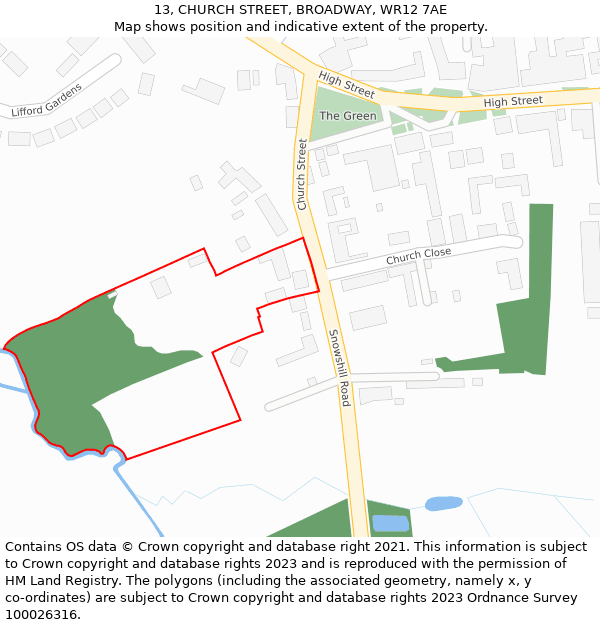 13, CHURCH STREET, BROADWAY, WR12 7AE: Location map and indicative extent of plot