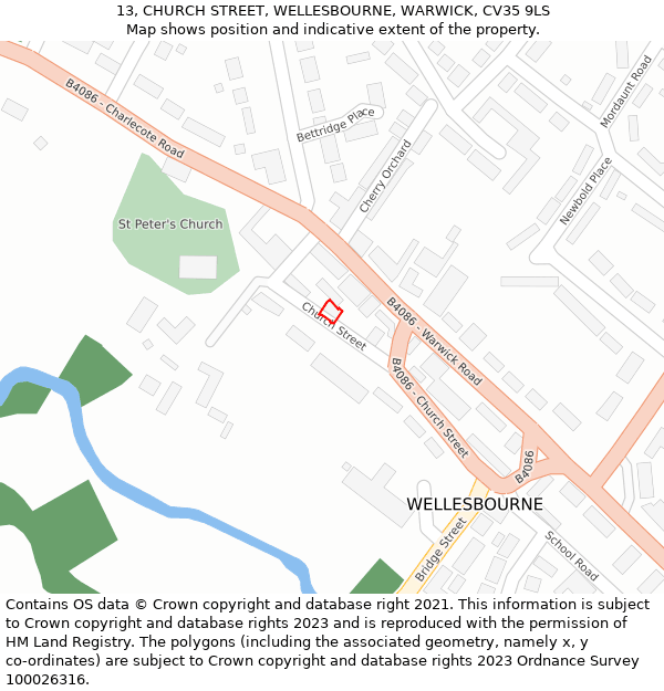 13, CHURCH STREET, WELLESBOURNE, WARWICK, CV35 9LS: Location map and indicative extent of plot