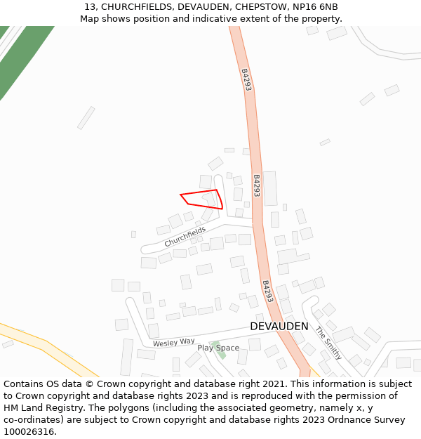 13, CHURCHFIELDS, DEVAUDEN, CHEPSTOW, NP16 6NB: Location map and indicative extent of plot