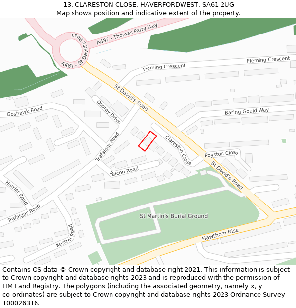 13, CLARESTON CLOSE, HAVERFORDWEST, SA61 2UG: Location map and indicative extent of plot