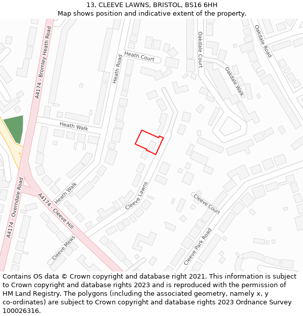 13, CLEEVE LAWNS, BRISTOL, BS16 6HH: Location map and indicative extent of plot