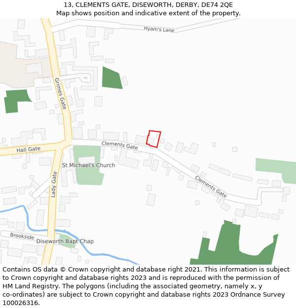 13, CLEMENTS GATE, DISEWORTH, DERBY, DE74 2QE: Location map and indicative extent of plot