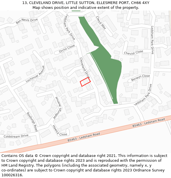 13, CLEVELAND DRIVE, LITTLE SUTTON, ELLESMERE PORT, CH66 4XY: Location map and indicative extent of plot