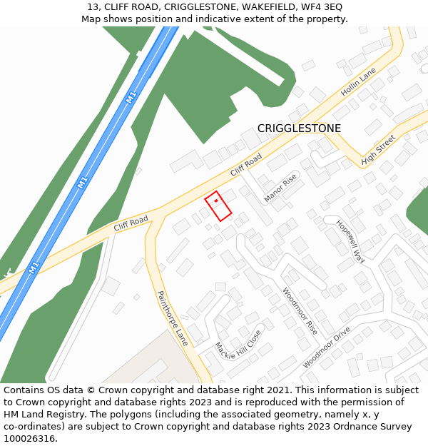 13, CLIFF ROAD, CRIGGLESTONE, WAKEFIELD, WF4 3EQ: Location map and indicative extent of plot