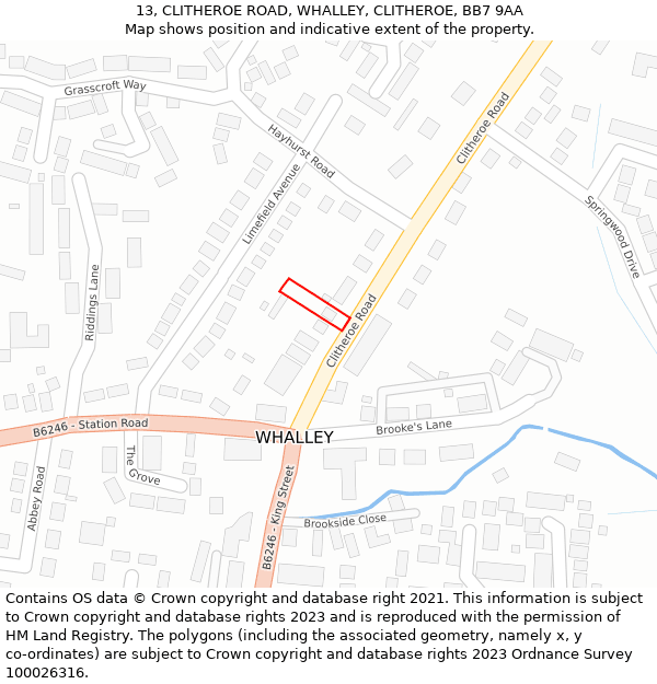 13, CLITHEROE ROAD, WHALLEY, CLITHEROE, BB7 9AA: Location map and indicative extent of plot