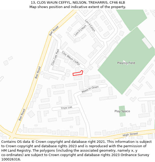 13, CLOS WAUN CEFFYL, NELSON, TREHARRIS, CF46 6LB: Location map and indicative extent of plot