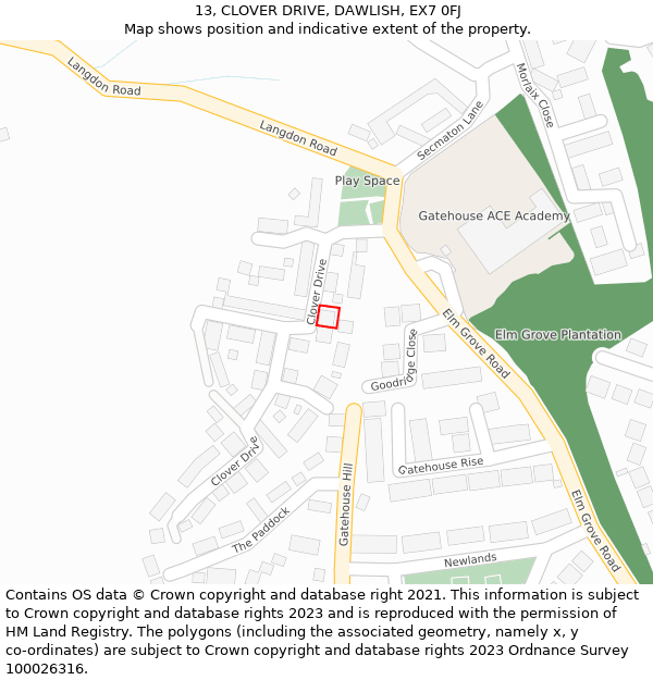 13, CLOVER DRIVE, DAWLISH, EX7 0FJ: Location map and indicative extent of plot