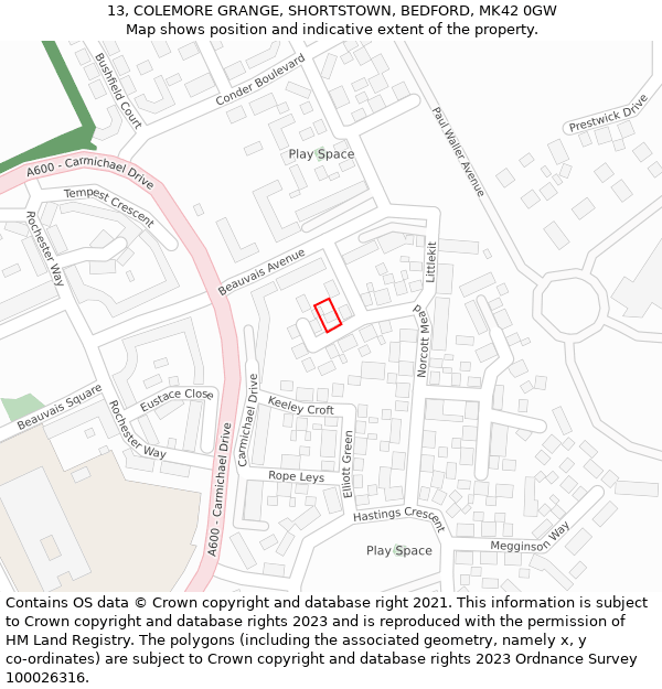 13, COLEMORE GRANGE, SHORTSTOWN, BEDFORD, MK42 0GW: Location map and indicative extent of plot