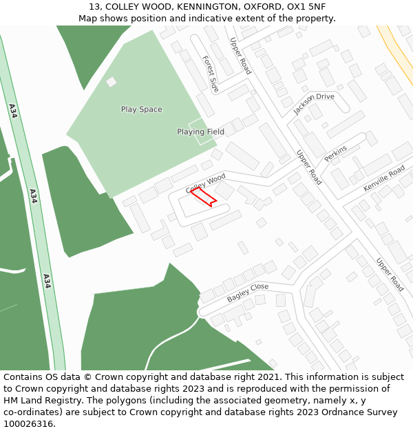 13, COLLEY WOOD, KENNINGTON, OXFORD, OX1 5NF: Location map and indicative extent of plot