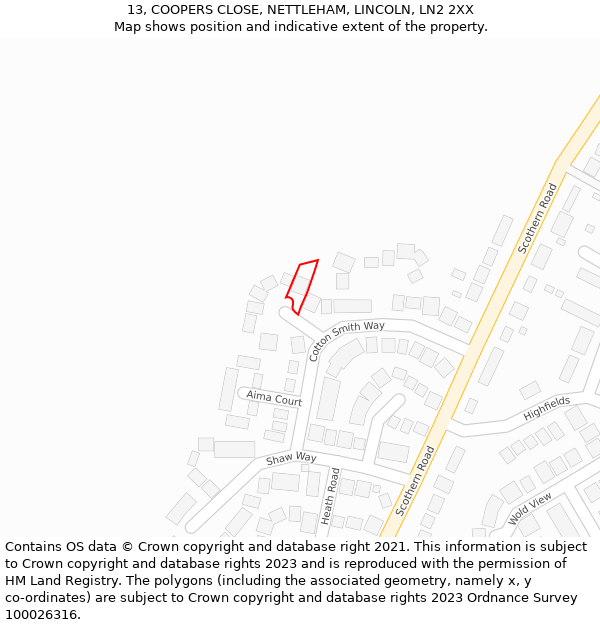 13, COOPERS CLOSE, NETTLEHAM, LINCOLN, LN2 2XX: Location map and indicative extent of plot