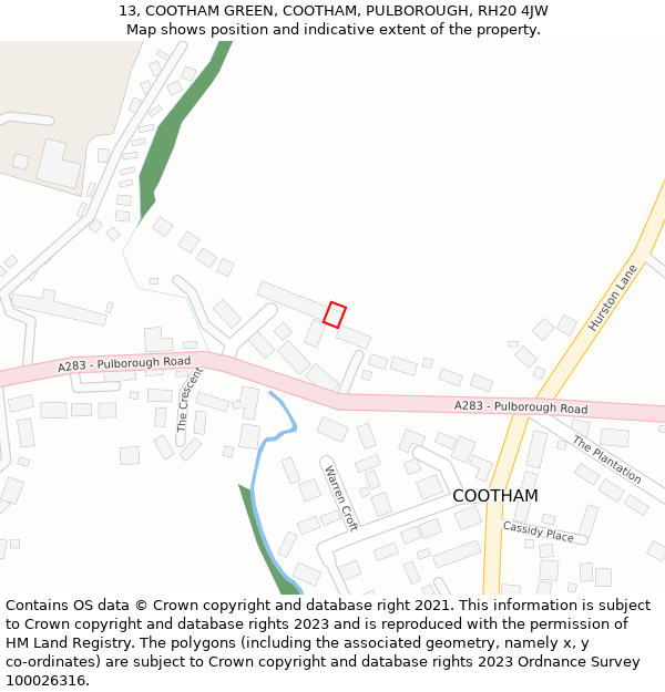 13, COOTHAM GREEN, COOTHAM, PULBOROUGH, RH20 4JW: Location map and indicative extent of plot