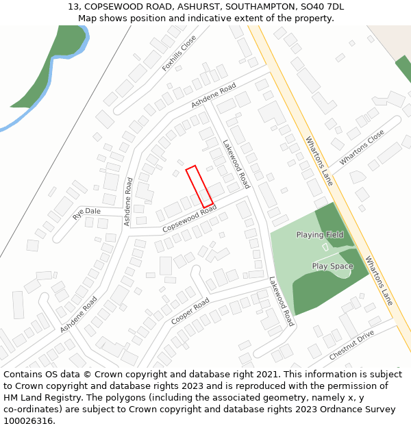 13, COPSEWOOD ROAD, ASHURST, SOUTHAMPTON, SO40 7DL: Location map and indicative extent of plot