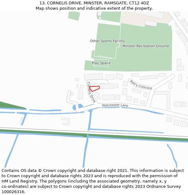 13, CORNELIS DRIVE, MINSTER, RAMSGATE, CT12 4DZ: Location map and indicative extent of plot