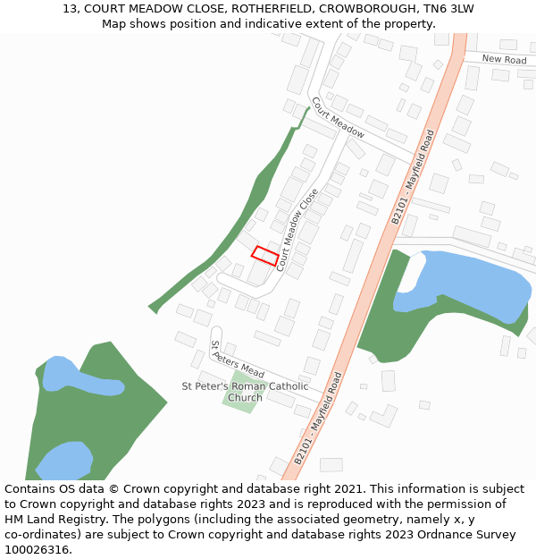 13, COURT MEADOW CLOSE, ROTHERFIELD, CROWBOROUGH, TN6 3LW: Location map and indicative extent of plot