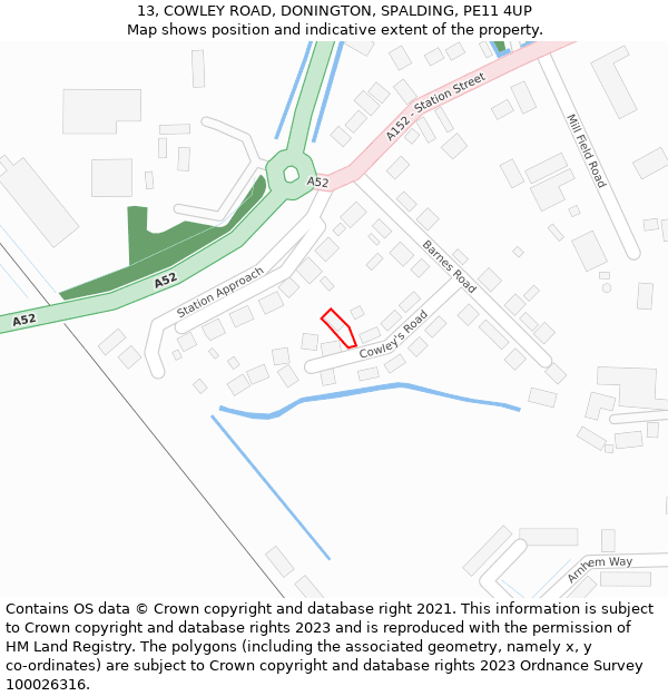 13, COWLEY ROAD, DONINGTON, SPALDING, PE11 4UP: Location map and indicative extent of plot