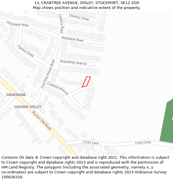 13, CRABTREE AVENUE, DISLEY, STOCKPORT, SK12 2DD: Location map and indicative extent of plot