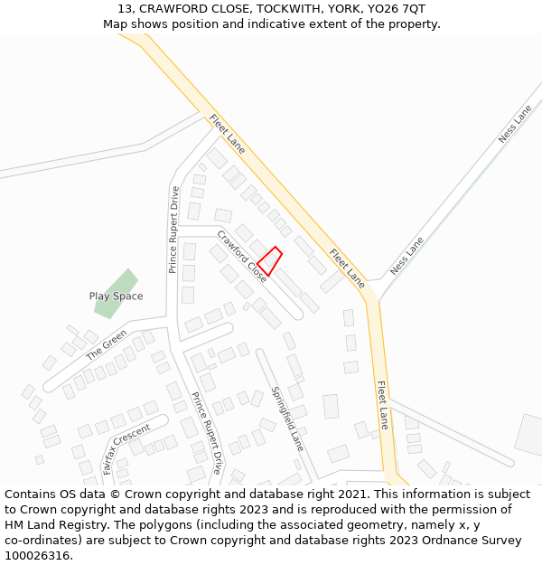 13, CRAWFORD CLOSE, TOCKWITH, YORK, YO26 7QT: Location map and indicative extent of plot