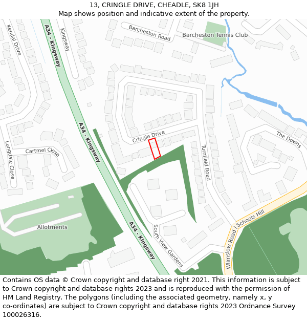 13, CRINGLE DRIVE, CHEADLE, SK8 1JH: Location map and indicative extent of plot