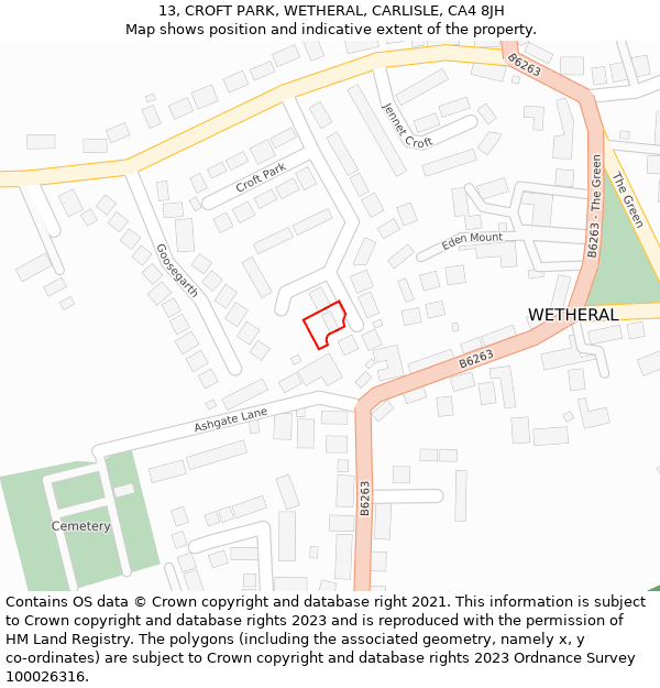 13, CROFT PARK, WETHERAL, CARLISLE, CA4 8JH: Location map and indicative extent of plot