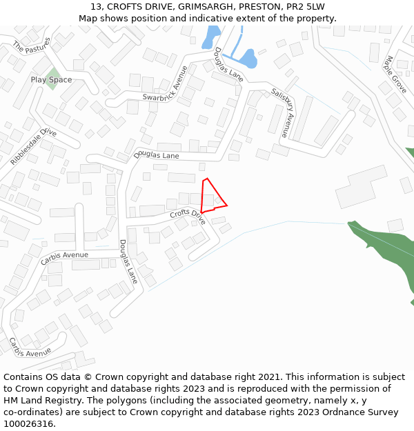 13, CROFTS DRIVE, GRIMSARGH, PRESTON, PR2 5LW: Location map and indicative extent of plot