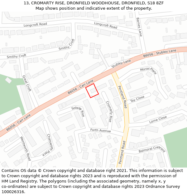 13, CROMARTY RISE, DRONFIELD WOODHOUSE, DRONFIELD, S18 8ZF: Location map and indicative extent of plot