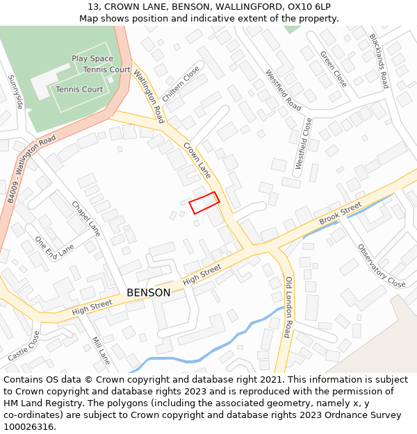 13, CROWN LANE, BENSON, WALLINGFORD, OX10 6LP: Location map and indicative extent of plot