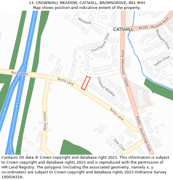 13, CROWNHILL MEADOW, CATSHILL, BROMSGROVE, B61 9HH: Location map and indicative extent of plot