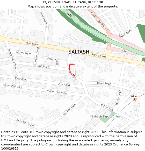 13, CULVER ROAD, SALTASH, PL12 4DP: Location map and indicative extent of plot