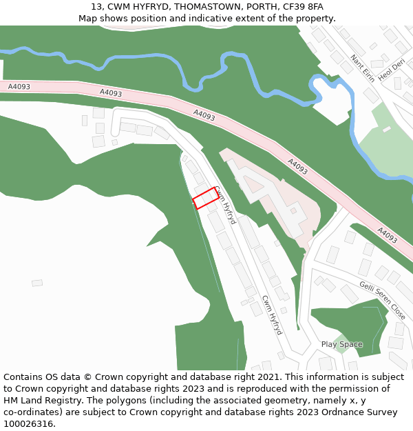 13, CWM HYFRYD, THOMASTOWN, PORTH, CF39 8FA: Location map and indicative extent of plot