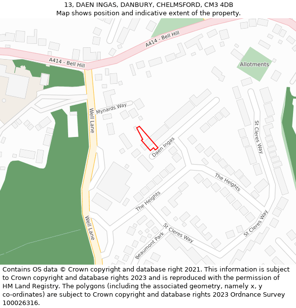 13, DAEN INGAS, DANBURY, CHELMSFORD, CM3 4DB: Location map and indicative extent of plot