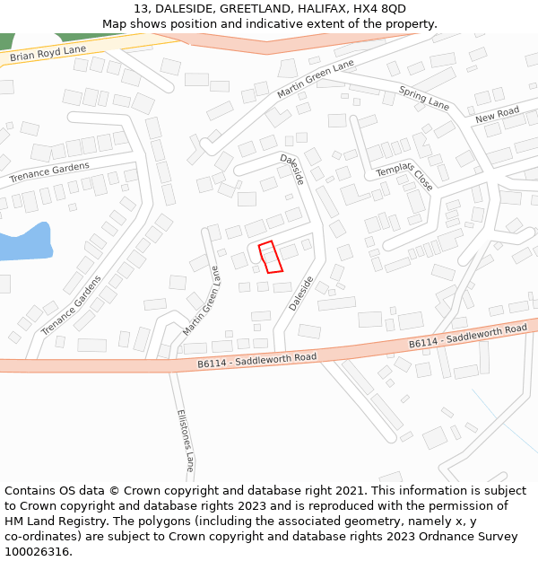 13, DALESIDE, GREETLAND, HALIFAX, HX4 8QD: Location map and indicative extent of plot