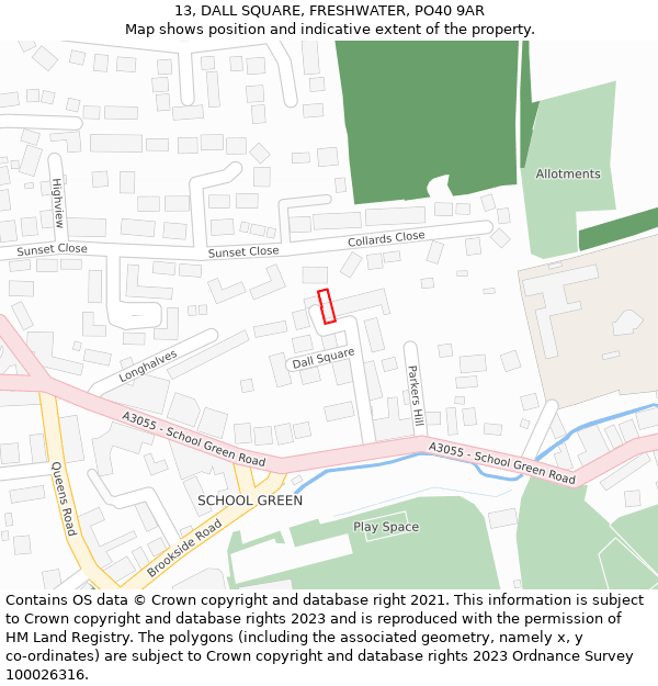 13, DALL SQUARE, FRESHWATER, PO40 9AR: Location map and indicative extent of plot