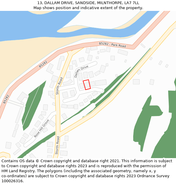 13, DALLAM DRIVE, SANDSIDE, MILNTHORPE, LA7 7LL: Location map and indicative extent of plot